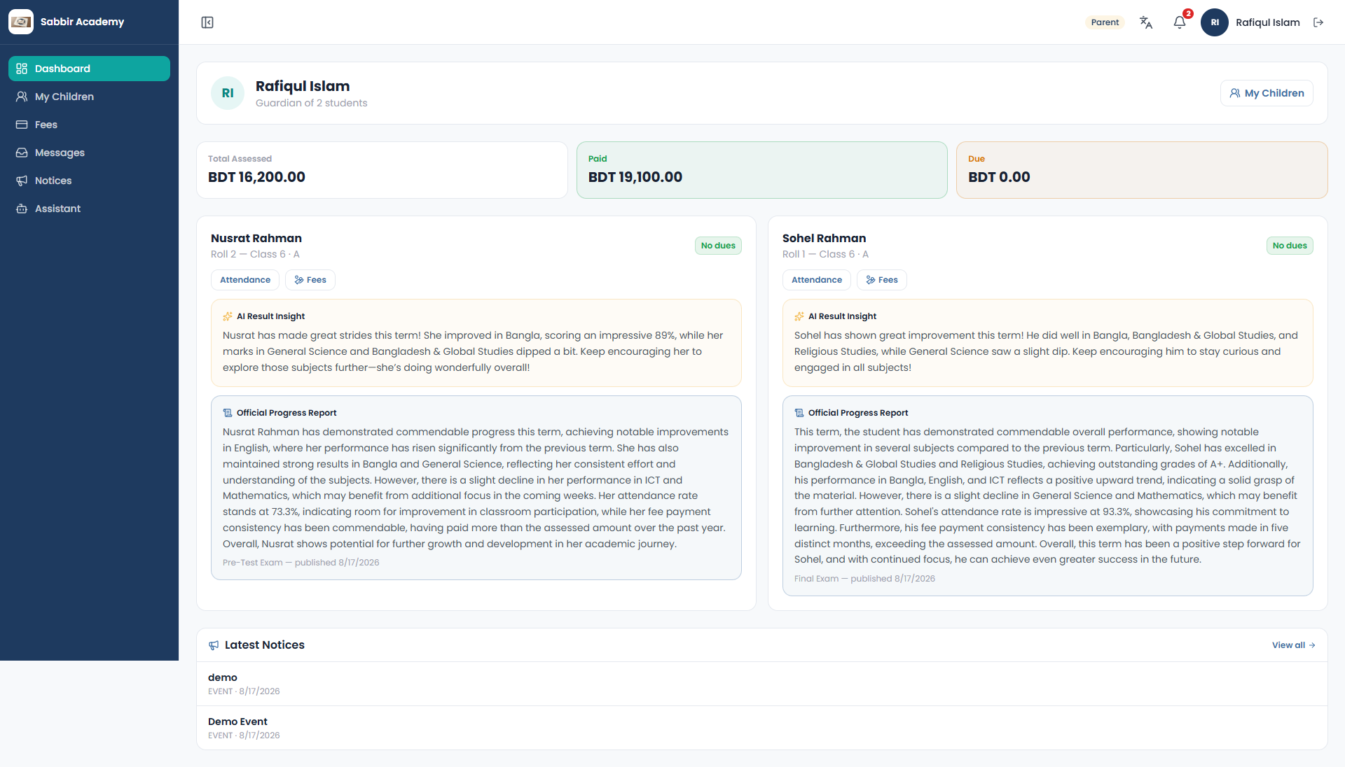 Parent Dashboard