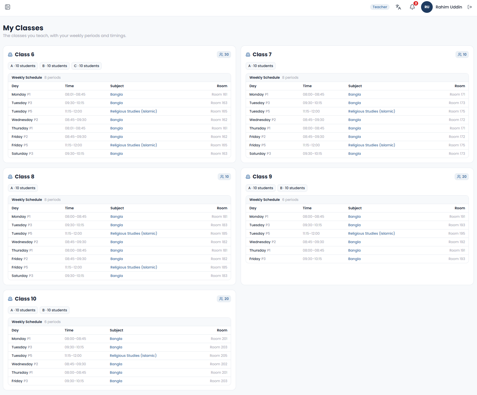 Teacher Dashboard