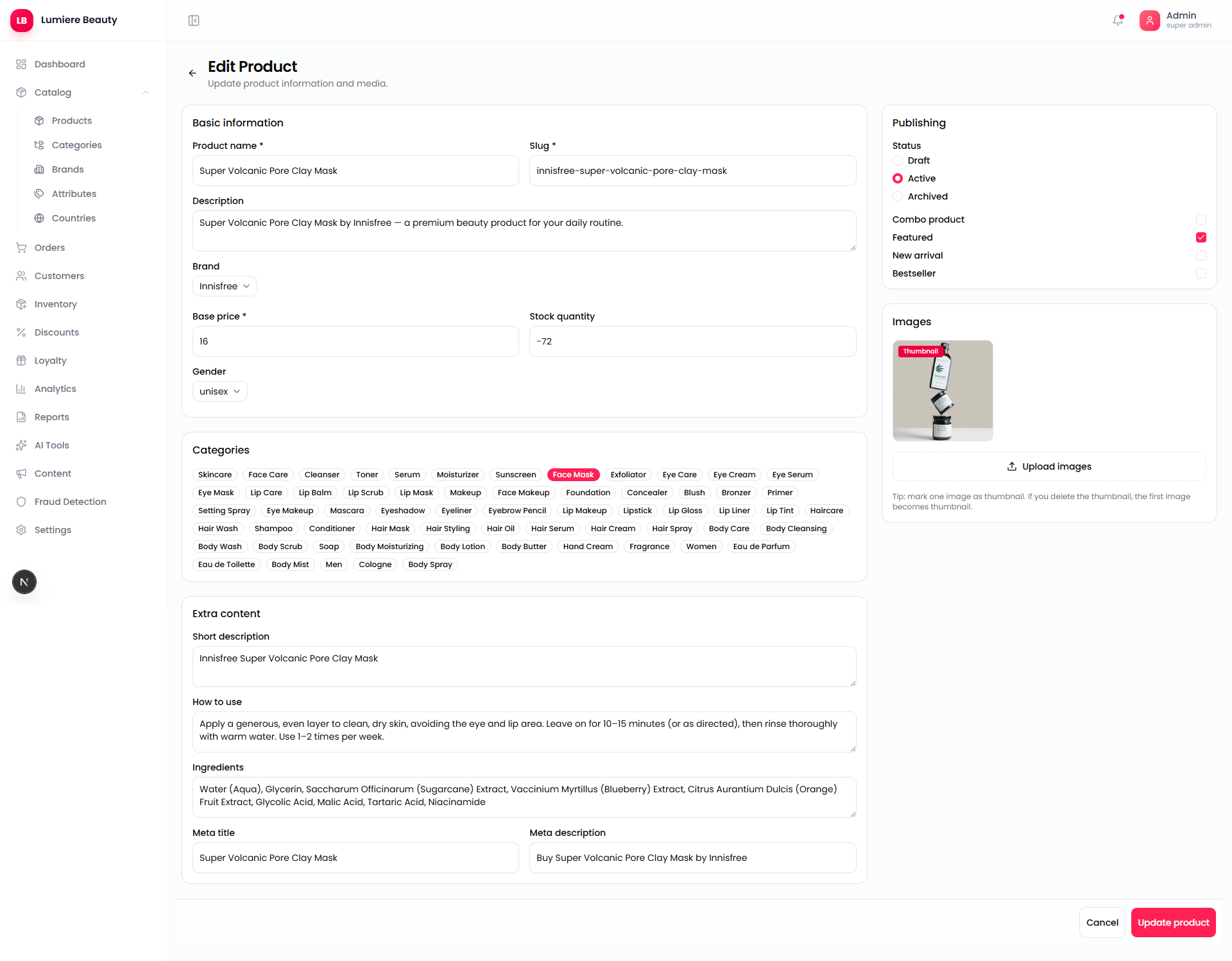 Admin Product Edit